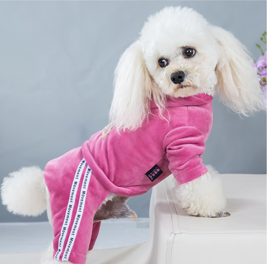 Pet Velvet Jumpsuit Athletic Hoodie with Rhinestone Design